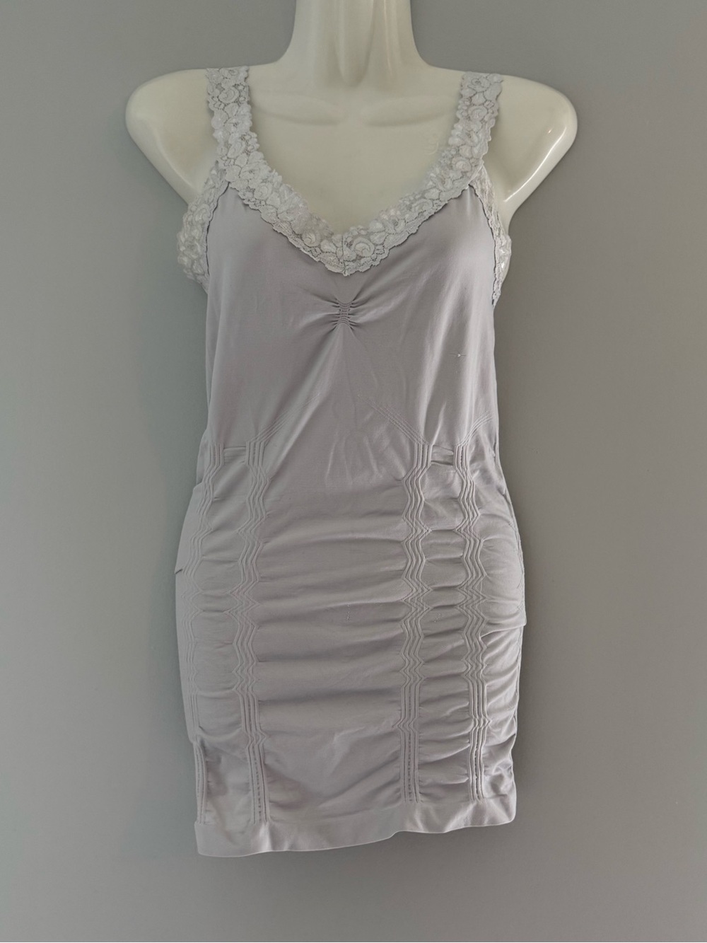 Kismet Off White Lace Strap Ruched Tank Top